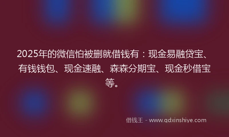 2025年的微信怕被删就借钱有：现金易融贷宝、有钱钱包、现金速融、森森分期宝、现金秒借宝等。
