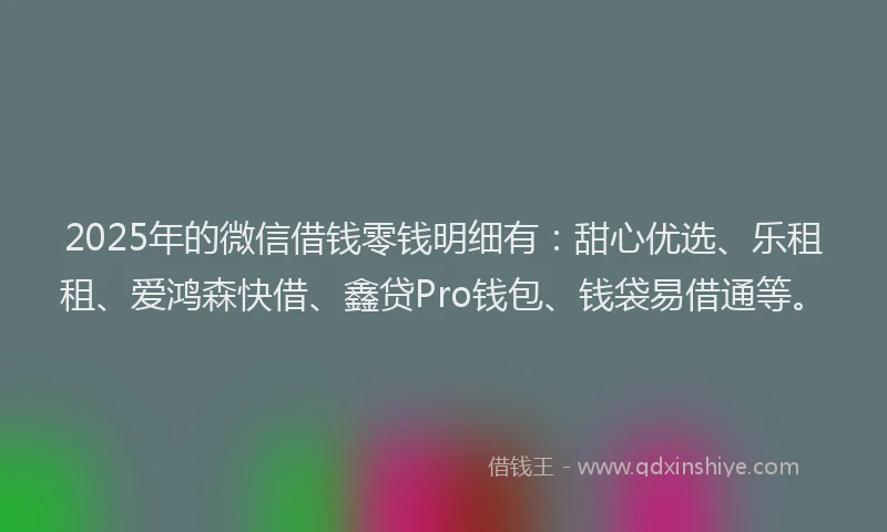 2025年的微信借钱零钱明细有：甜心优选、乐租租、爱鸿森快借、鑫贷Pro钱包、钱袋易借通等。