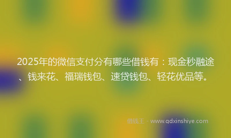 2025年的微信支付分有哪些借钱有：现金秒融途、钱来花、福瑞钱包、速贷钱包、轻花优品等。