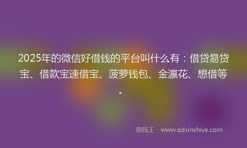 2025年的微信好借钱的平台叫什么有：借贷易贷宝、借款宝速借宝、菠萝钱包、金瀛花、想借等。