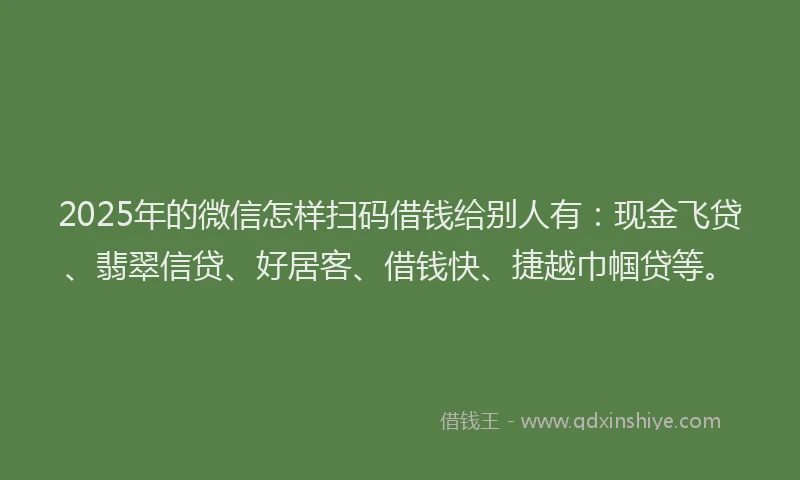 2025年的微信怎样扫码借钱给别人有：现金飞贷、翡翠信贷、好居客、借钱快、捷越巾帼贷等。