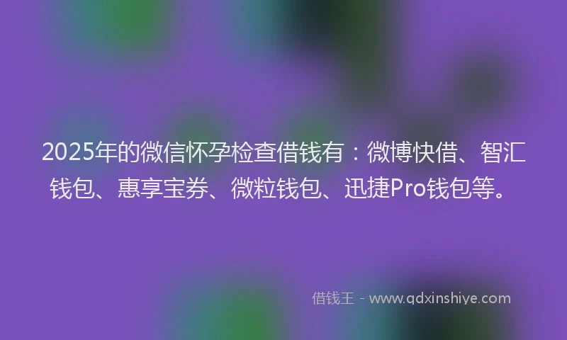 2025年的微信怀孕检查借钱有：微博快借、智汇钱包、惠享宝券、微粒钱包、迅捷Pro钱包等。