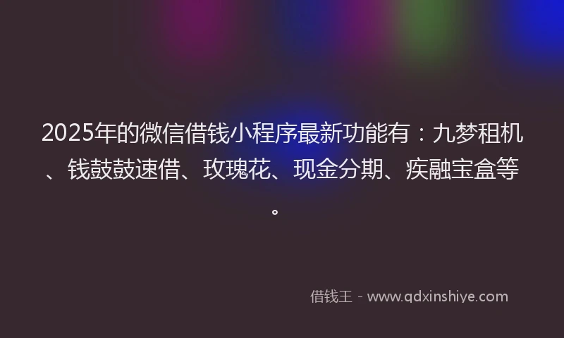 2025年的微信借钱小程序最新功能有：九梦租机、钱鼓鼓速借、玫瑰花、现金分期、疾融宝盒等。