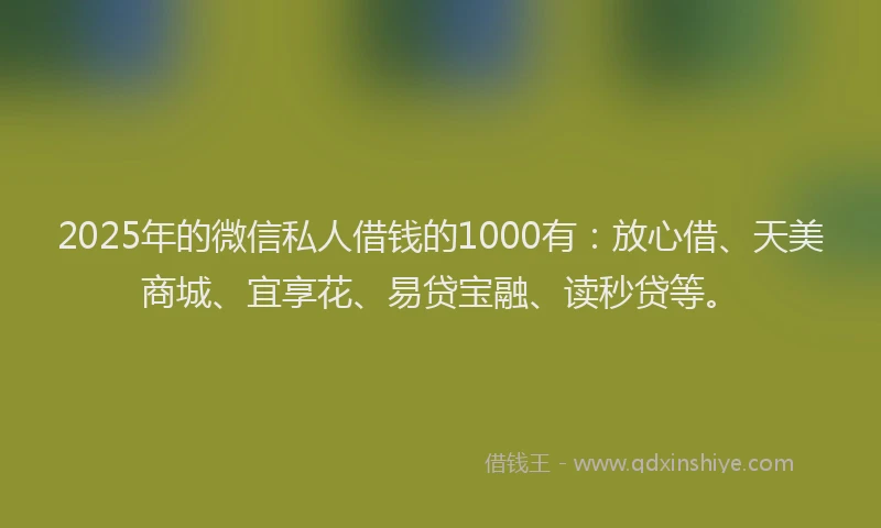 2025年的微信私人借钱的1000有：放心借、天美商城、宜享花、易贷宝融、读秒贷等。
