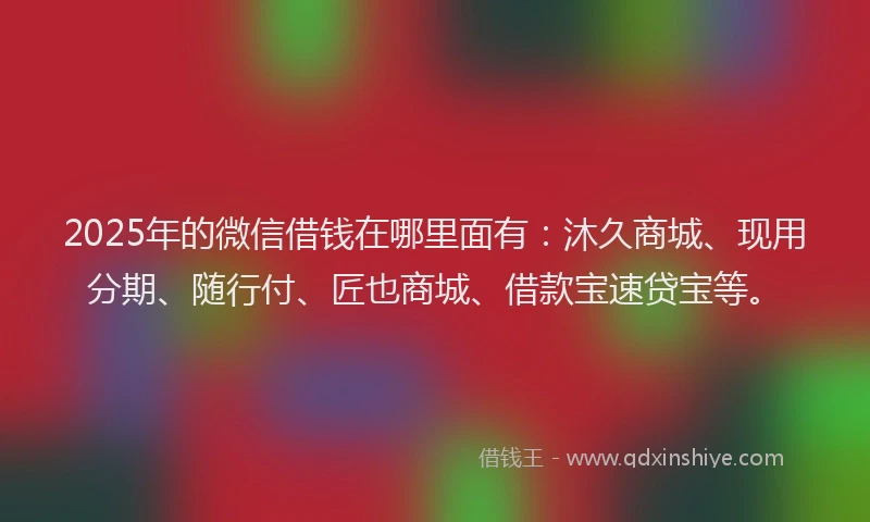 2025年的微信借钱在哪里面有：沐久商城、现用分期、随行付、匠也商城、借款宝速贷宝等。