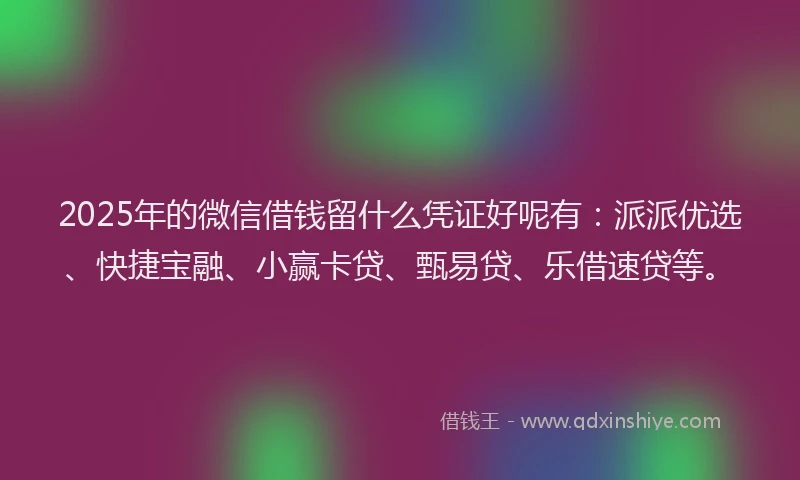 2025年的微信借钱留什么凭证好呢有：派派优选、快捷宝融、小赢卡贷、甄易贷、乐借速贷等。