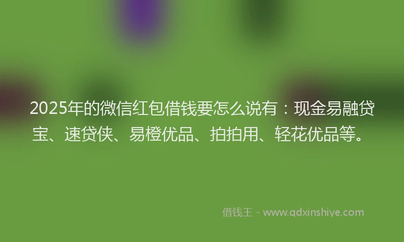 2025年的微信红包借钱要怎么说有：现金易融贷宝、速贷侠、易橙优品、拍拍用、轻花优品等。