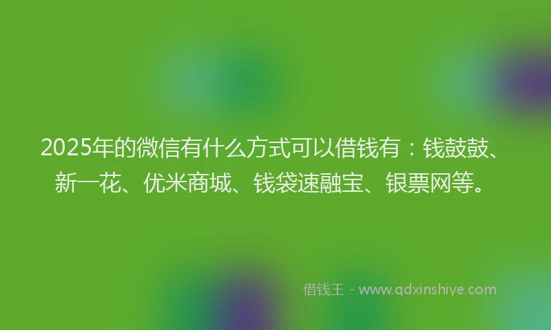 2025年的微信有什么方式可以借钱有：钱鼓鼓、新一花、优米商城、钱袋速融宝、银票网等。