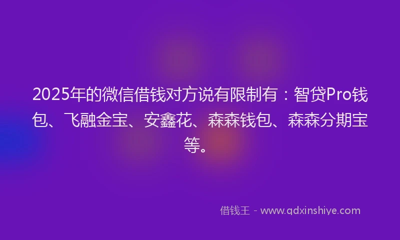 2025年的微信借钱对方说有限制有：智贷Pro钱包、飞融金宝、安鑫花、森森钱包、森森分期宝等。