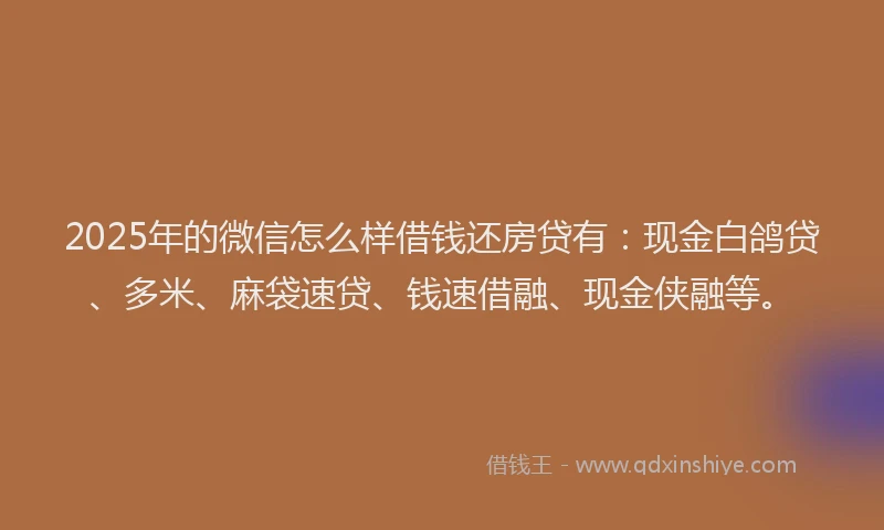 2025年的微信怎么样借钱还房贷有：现金白鸽贷、多米、麻袋速贷、钱速借融、现金侠融等。