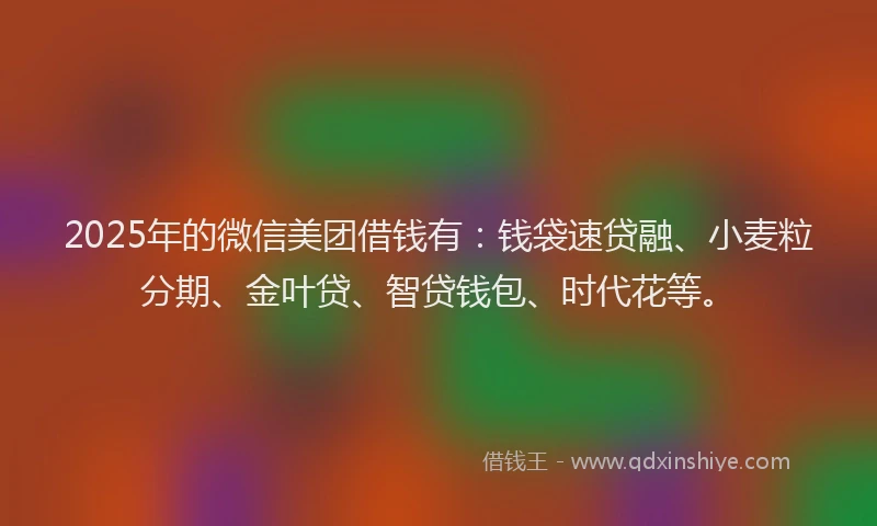 2025年的微信美团借钱有：钱袋速贷融、小麦粒分期、金叶贷、智贷钱包、时代花等。
