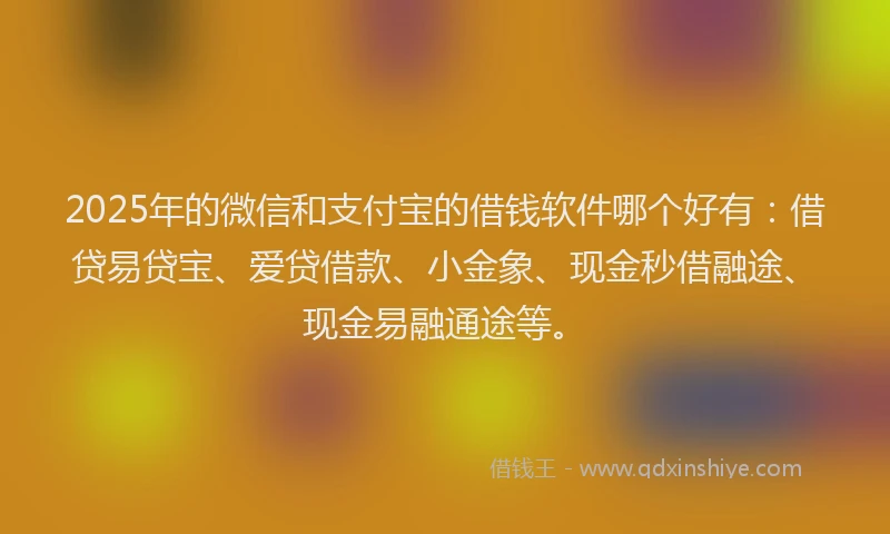 2025年的微信和支付宝的借钱软件哪个好有：借贷易贷宝、爱贷借款、小金象、现金秒借融途、现金易融通途等。