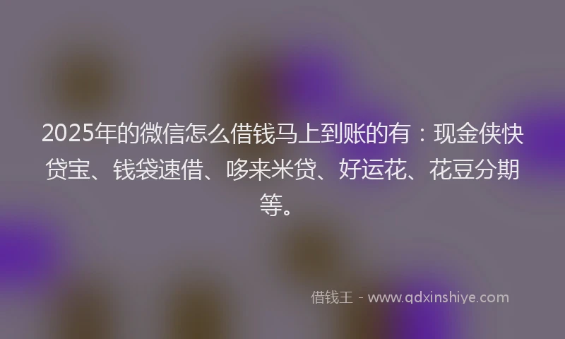 2025年的微信怎么借钱马上到账的有：现金侠快贷宝、钱袋速借、哆来米贷、好运花、花豆分期等。