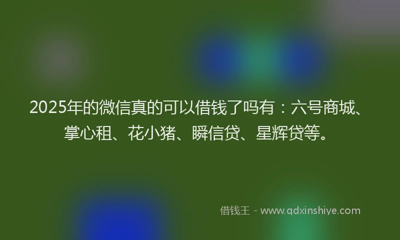2025年的微信真的可以借钱了吗有：六号商城、掌心租、花小猪、瞬信贷、星辉贷等。
