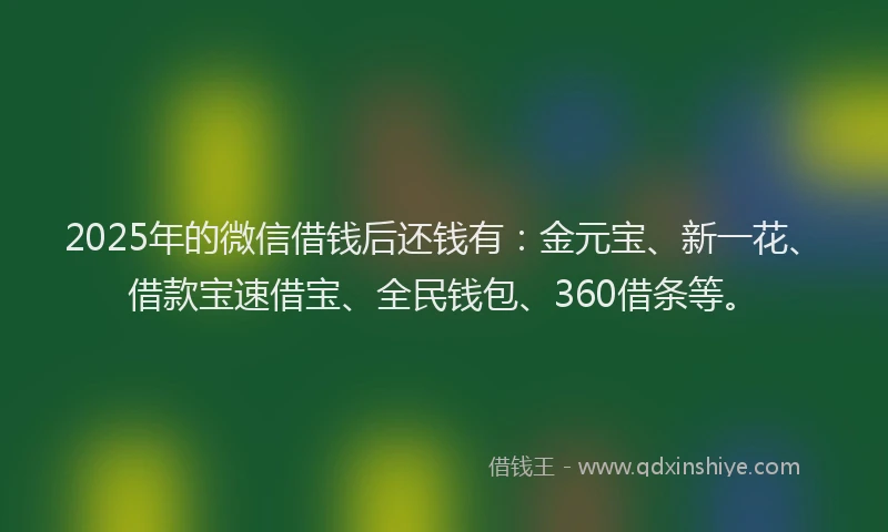 2025年的微信借钱后还钱有：金元宝、新一花、借款宝速借宝、全民钱包、360借条等。