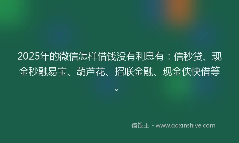 2025年的微信怎样借钱没有利息有：信秒贷、现金秒融易宝、葫芦花、招联金融、现金侠快借等。