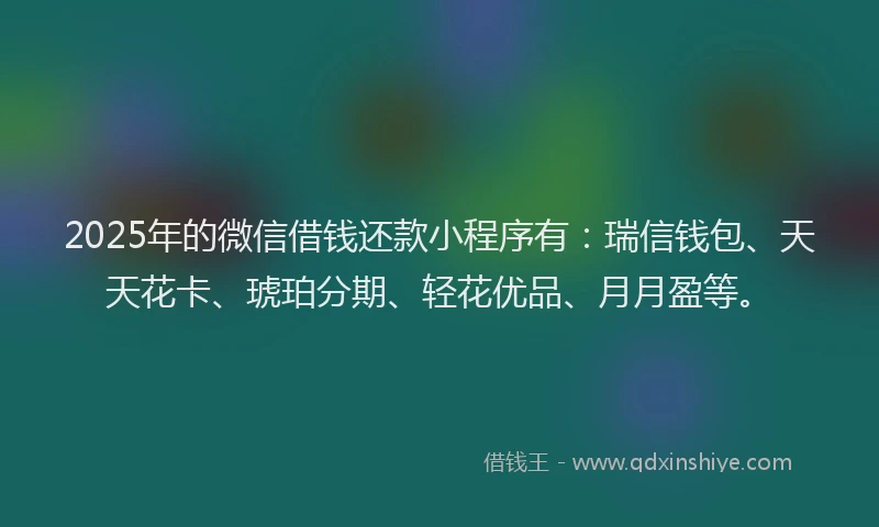 2025年的微信借钱还款小程序有：瑞信钱包、天天花卡、琥珀分期、轻花优品、月月盈等。