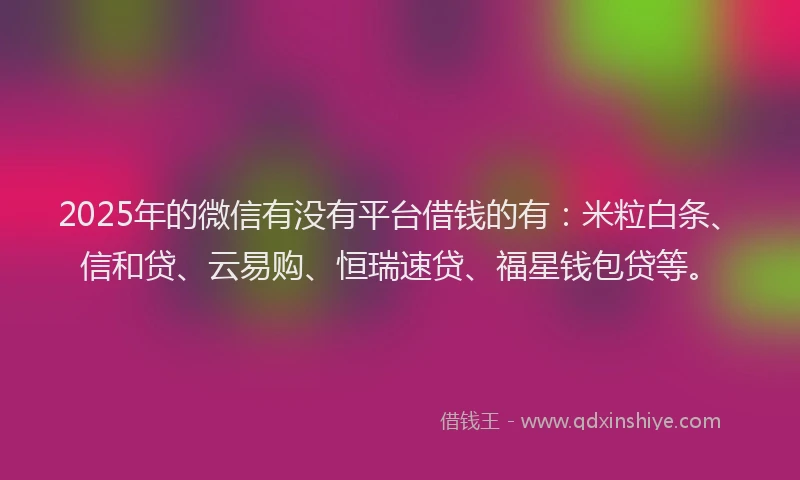 2025年的微信有没有平台借钱的有：米粒白条、信和贷、云易购、恒瑞速贷、福星钱包贷等。