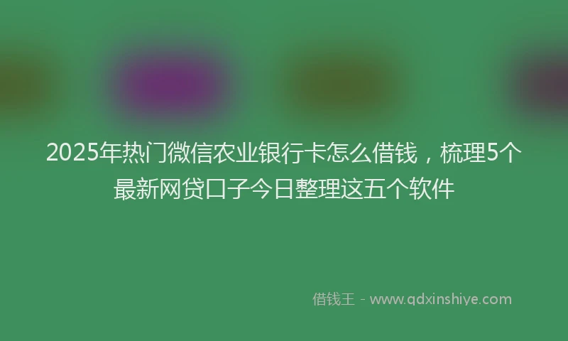 2025年热门微信农业银行卡怎么借钱，梳理5个最新网贷口子今日整理这五个软件