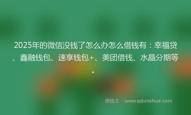 2025年的微信没钱了怎么办怎么借钱有：幸福贷、鑫融钱包、速享钱包+、美团借钱、水晶分期等。