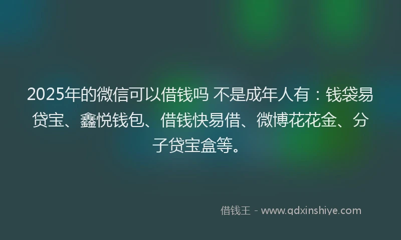2025年的微信可以借钱吗 不是成年人有：钱袋易贷宝、鑫悦钱包、借钱快易借、微博花花金、分子贷宝盒等。