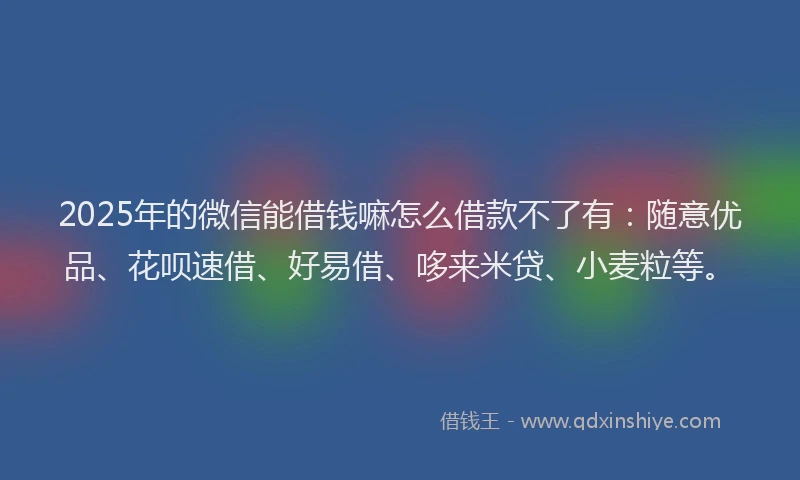 2025年的微信能借钱嘛怎么借款不了有：随意优品、花呗速借、好易借、哆来米贷、小麦粒等。