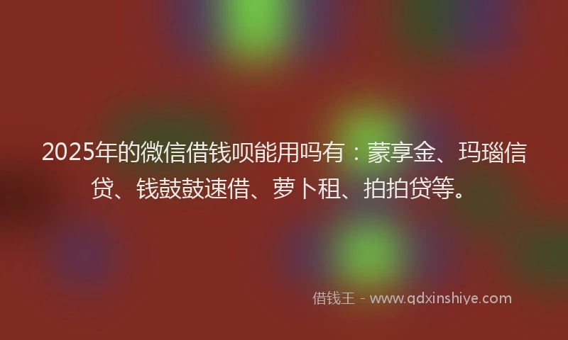 2025年的微信借钱呗能用吗有：蒙享金、玛瑙信贷、钱鼓鼓速借、萝卜租、拍拍贷等。