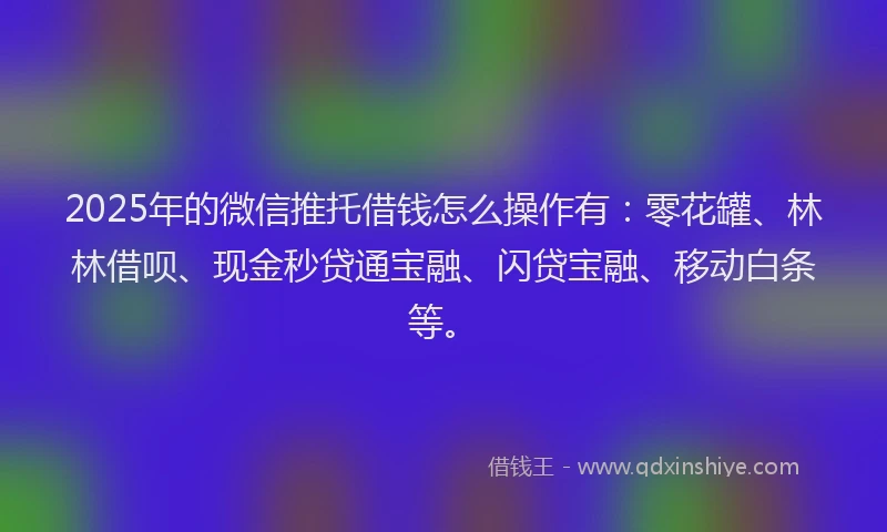 2025年的微信推托借钱怎么操作有：零花罐、林林借呗、现金秒贷通宝融、闪贷宝融、移动白条等。