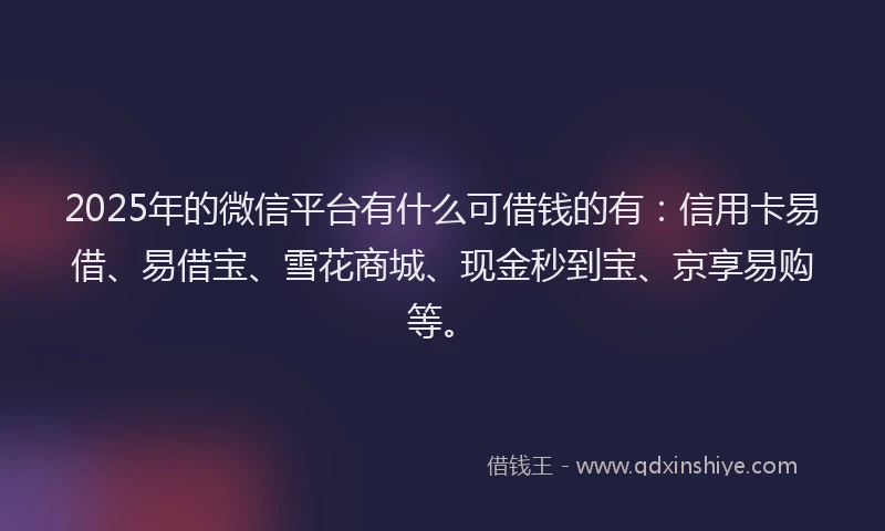 2025年的微信平台有什么可借钱的有：信用卡易借、易借宝、雪花商城、现金秒到宝、京享易购等。