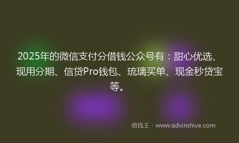 2025年的微信支付分借钱公众号有：甜心优选、现用分期、信贷Pro钱包、琉璃买单、现金秒贷宝等。