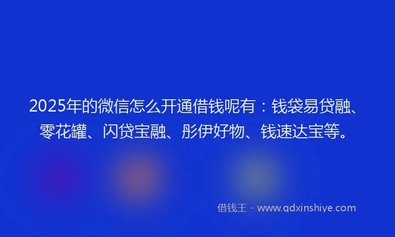 2025年的微信怎么开通借钱呢有：钱袋易贷融、零花罐、闪贷宝融、彤伊好物、钱速达宝等。
