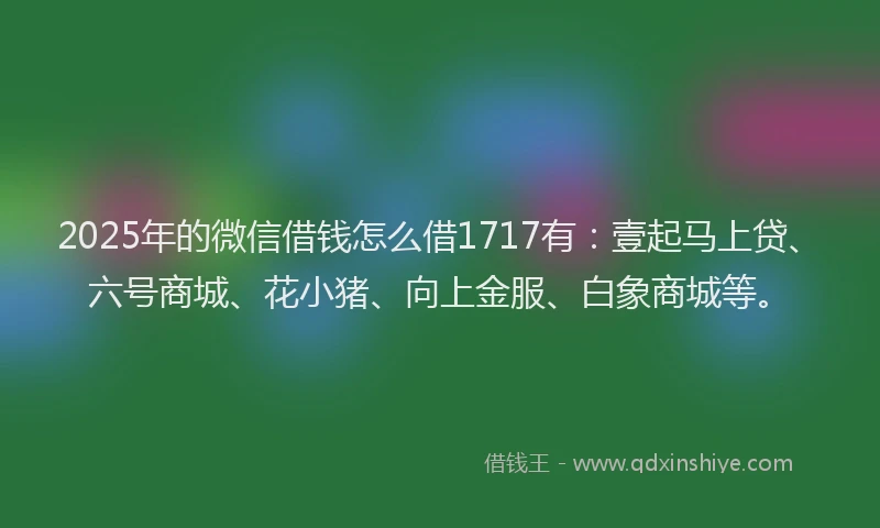2025年的微信借钱怎么借1717有：壹起马上贷、六号商城、花小猪、向上金服、白象商城等。