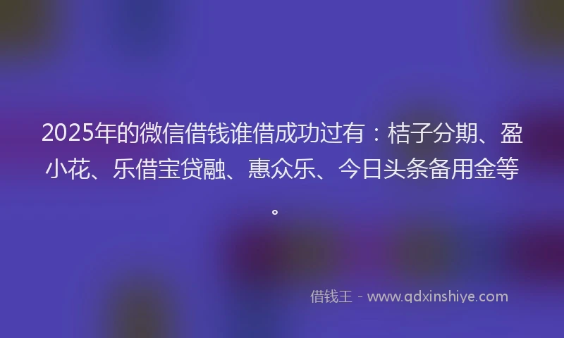 2025年的微信借钱谁借成功过有：桔子分期、盈小花、乐借宝贷融、惠众乐、今日头条备用金等。