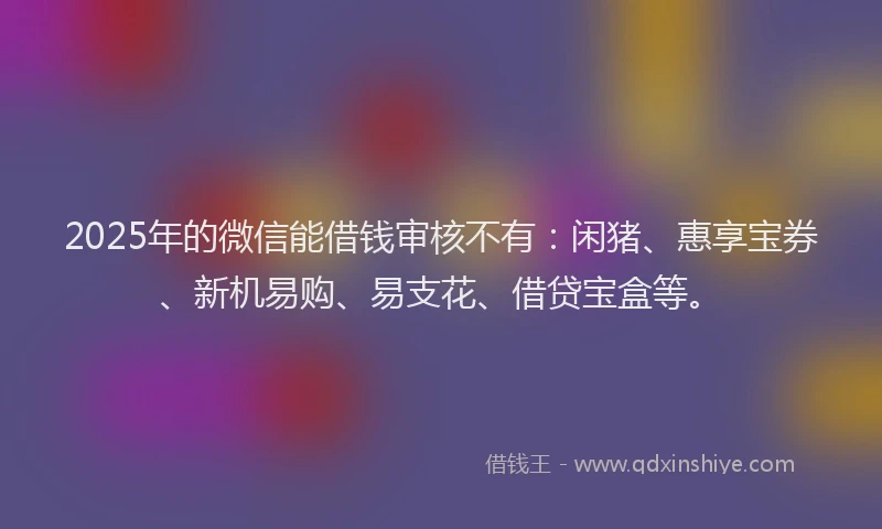 2025年的微信能借钱审核不有：闲猪、惠享宝券、新机易购、易支花、借贷宝盒等。