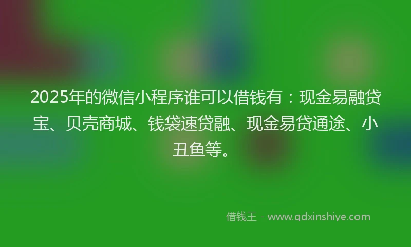 2025年的微信小程序谁可以借钱有：现金易融贷宝、贝壳商城、钱袋速贷融、现金易贷通途、小丑鱼等。
