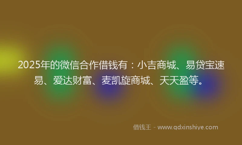 2025年的微信合作借钱有：小吉商城、易贷宝速易、爱达财富、麦凯旋商城、天天盈等。