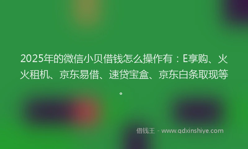 2025年的微信小贝借钱怎么操作有：E享购、火火租机、京东易借、速贷宝盒、京东白条取现等。