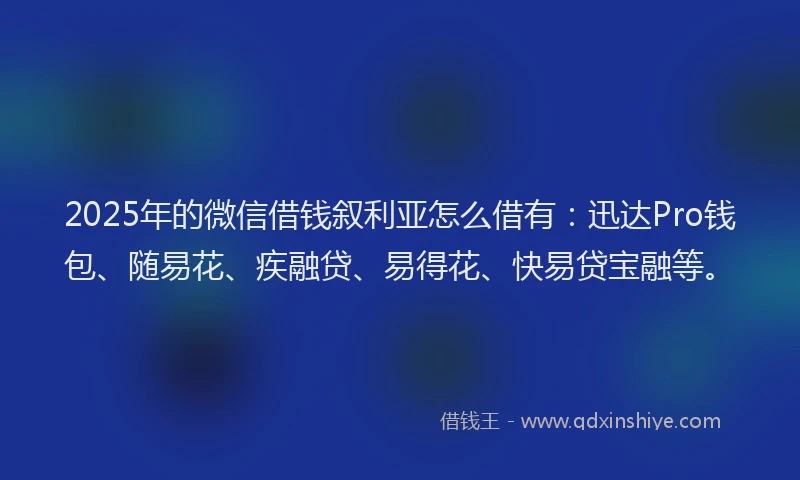 2025年的微信借钱叙利亚怎么借有：迅达Pro钱包、随易花、疾融贷、易得花、快易贷宝融等。