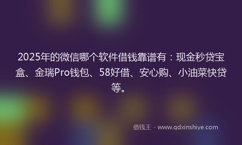 2025年的微信哪个软件借钱靠谱有：现金秒贷宝盒、金瑞Pro钱包、58好借、安心购、小油菜快贷等。