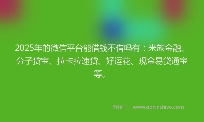 2025年的微信平台能借钱不借吗有：米族金融、分子贷宝、拉卡拉速贷、好运花、现金易贷通宝等。