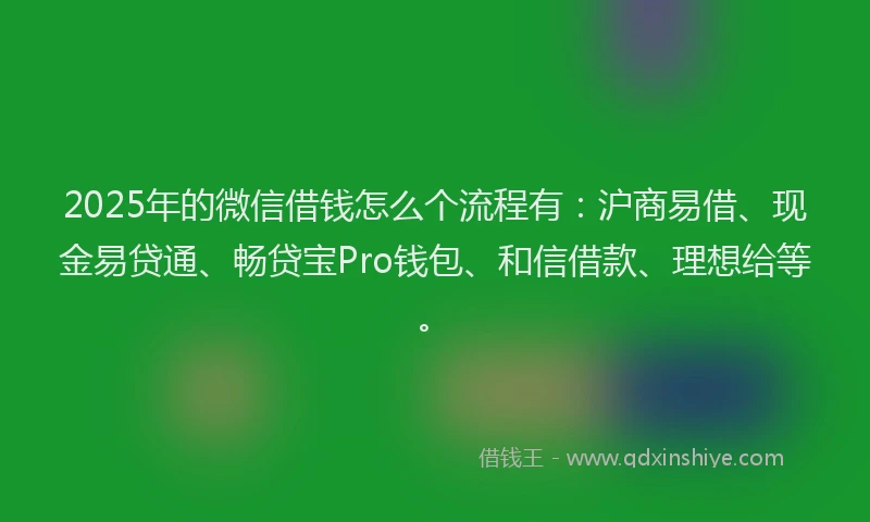 2025年的微信借钱怎么个流程有：沪商易借、现金易贷通、畅贷宝Pro钱包、和信借款、理想给等。