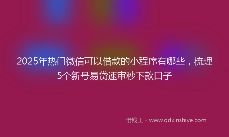 2025年热门微信可以借款的小程序有哪些，梳理5个新号易贷速审秒下款口子