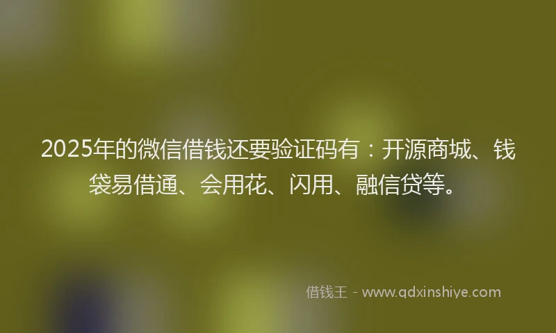 2025年的微信借钱还要验证码有：开源商城、钱袋易借通、会用花、闪用、融信贷等。