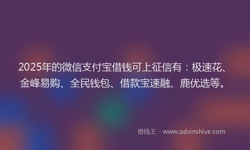 2025年的微信支付宝借钱可上征信有：极速花、金峰易购、全民钱包、借款宝速融、鹿优选等。