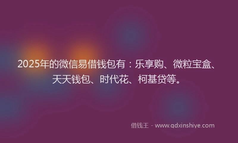 2025年的微信易借钱包有：乐享购、微粒宝盒、天天钱包、时代花、柯基贷等。