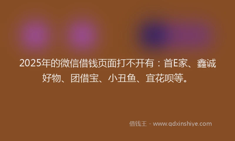 2025年的微信借钱页面打不开有：首E家、鑫诚好物、团借宝、小丑鱼、宜花呗等。
