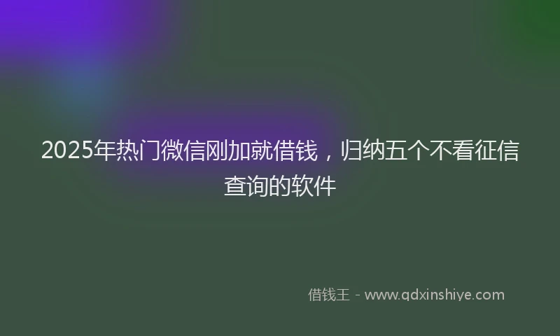 2025年热门微信刚加就借钱，归纳五个不看征信查询的软件