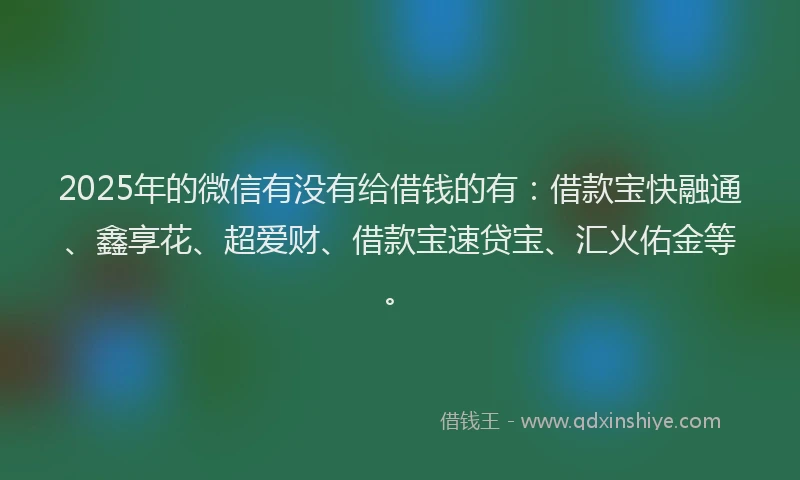 2025年的微信有没有给借钱的有：借款宝快融通、鑫享花、超爱财、借款宝速贷宝、汇火佑金等。