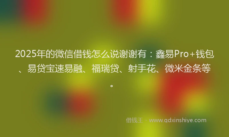 2025年的微信借钱怎么说谢谢有：鑫易Pro+钱包、易贷宝速易融、福瑞贷、射手花、微米金条等。