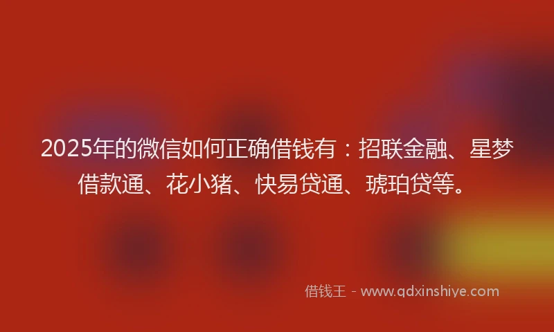 2025年的微信如何正确借钱有：招联金融、星梦借款通、花小猪、快易贷通、琥珀贷等。